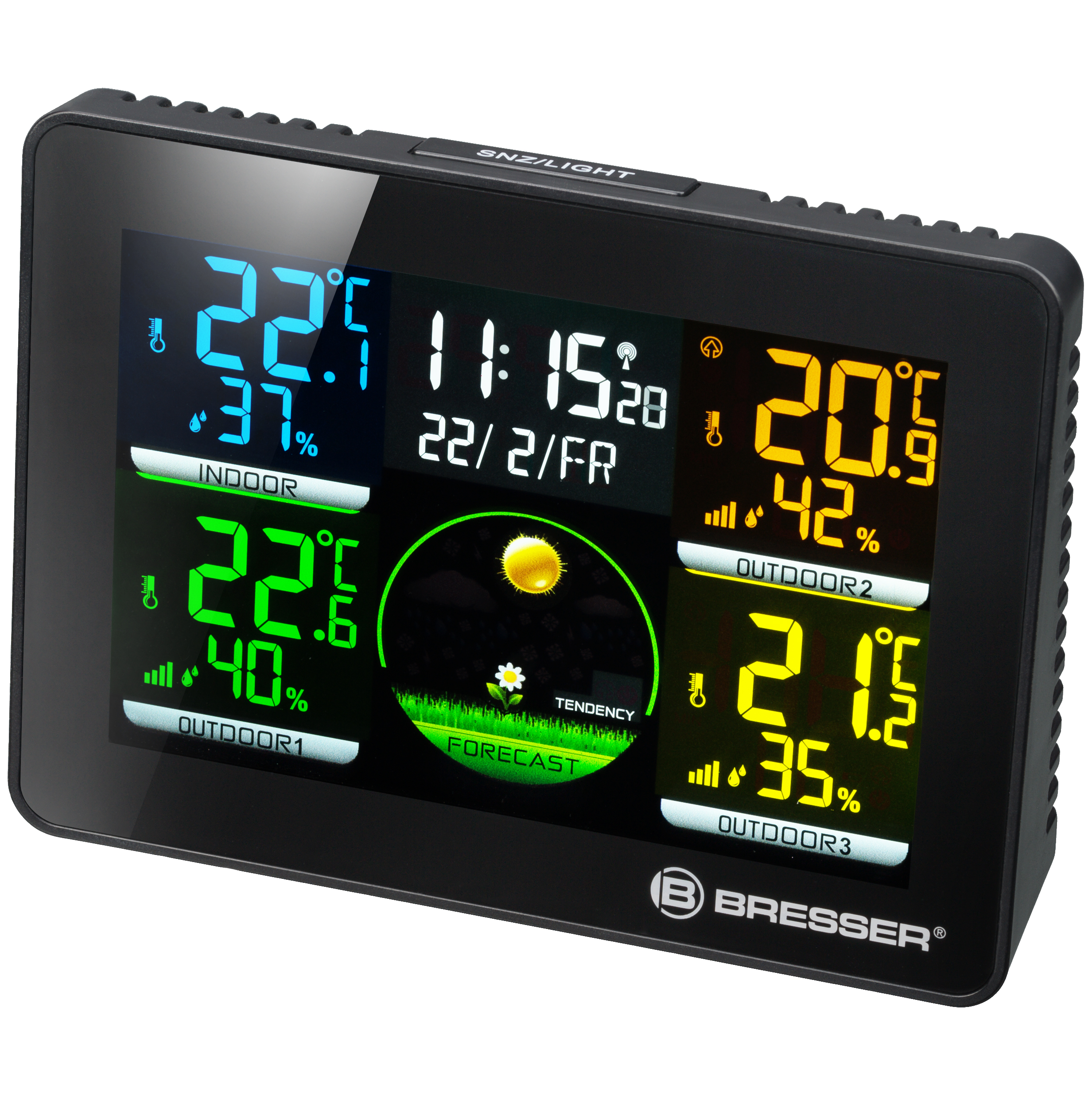 BRESSER Thermo Hygro Quadro NLX - Thermo-Hygrometer with 3 Outdoor Sensors