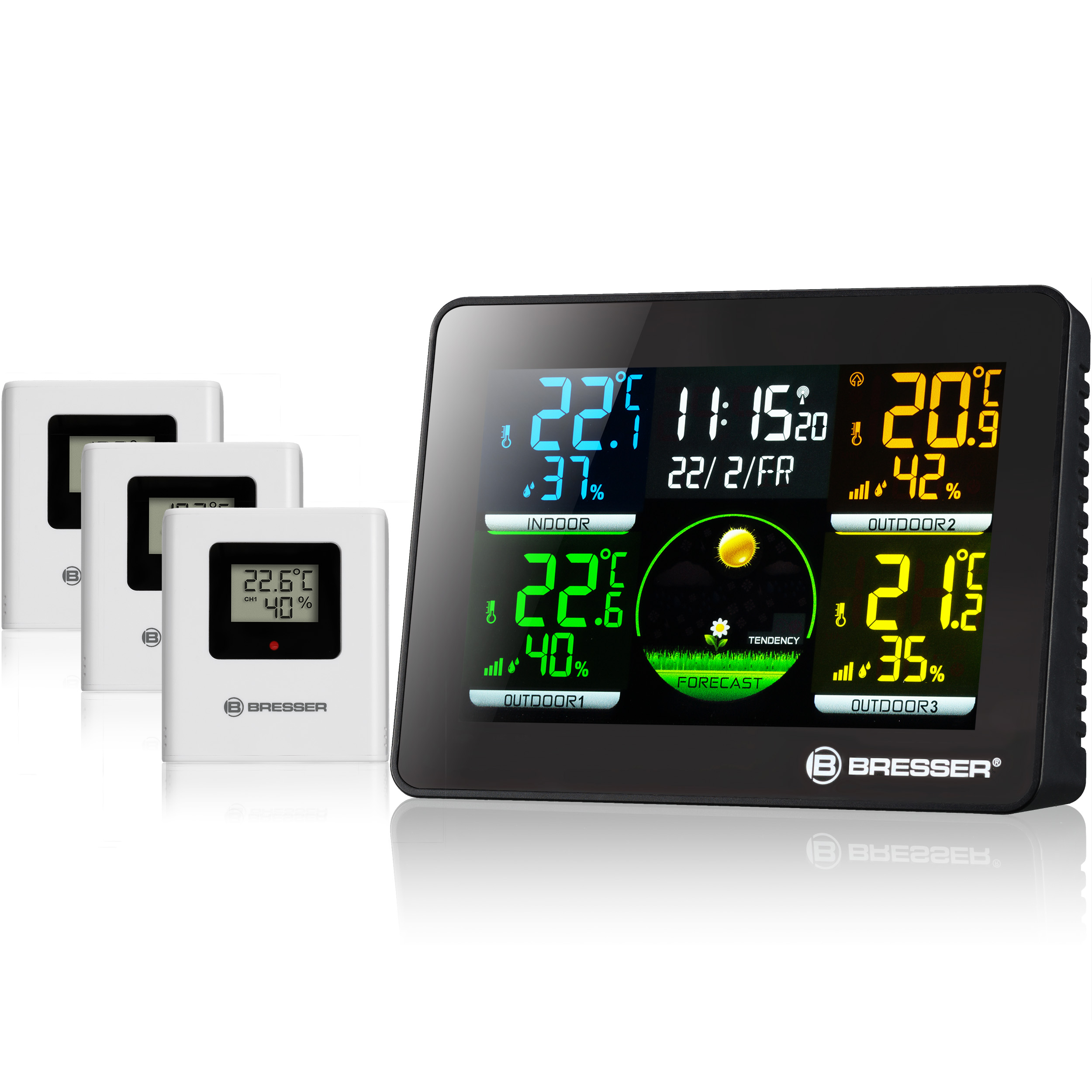 BRESSER Thermo Hygro Quadro NLX - Thermo-Hygrometer with 3 Outdoor Sensors